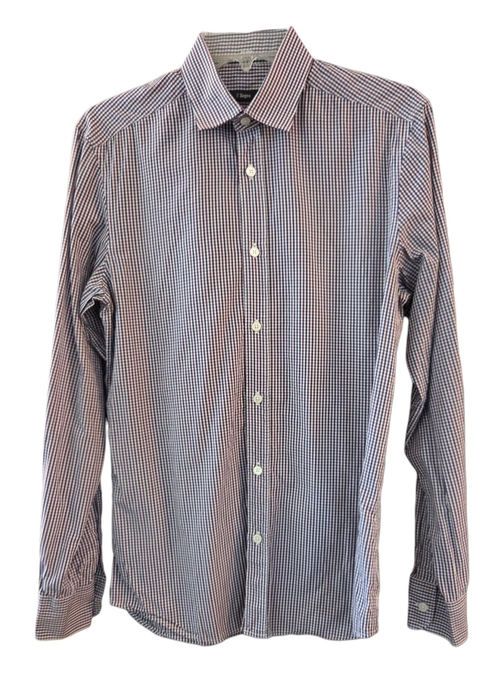 Z Zegna Men's Drop 8 Microcheck Slim Cut Dress Shirt Blue Purple White - Sz 15.5